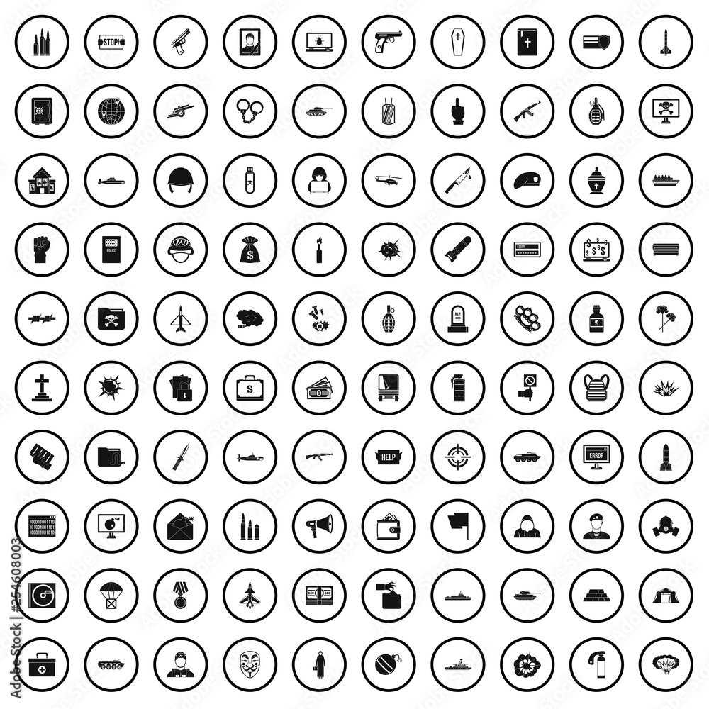 100 war icons set in simple style for any design vector illustration