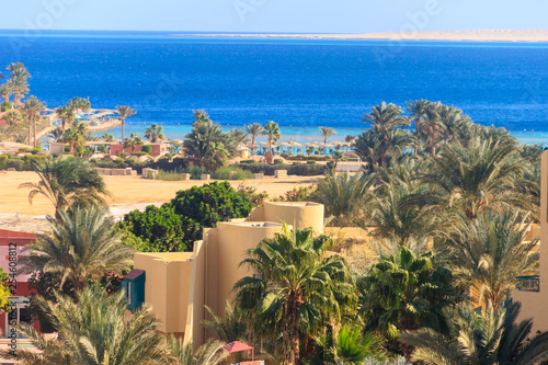 View of tropical resort and Red sea in Hurghada, Egypt