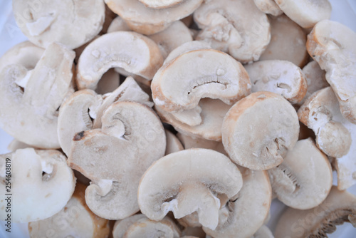 mushrooms on wooden background