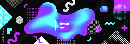 Modern memphis style fluid liquid neon mesh colors gradient abstract background poster with living shapes vector illustration. Abstract background of liquid colorful shapes. 3d realistic design effect
