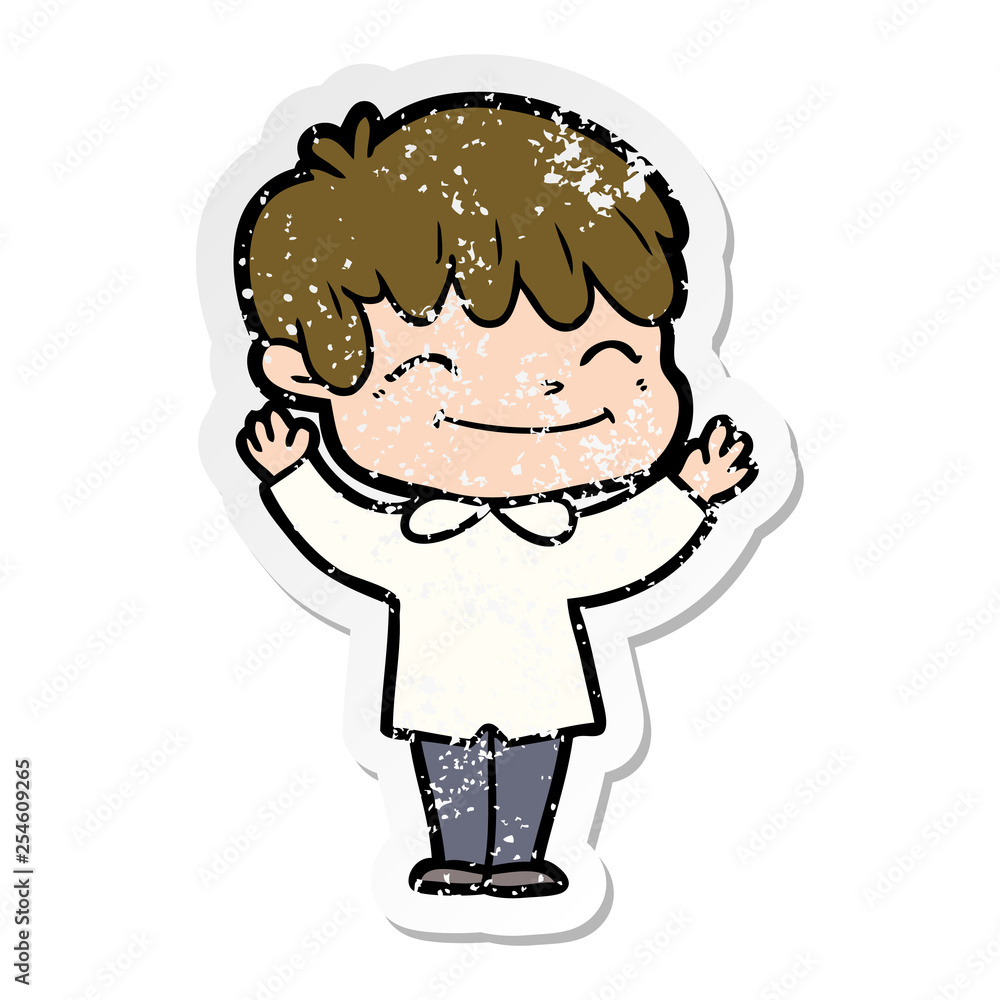 Fototapeta premium distressed sticker of a cartoon happy boy