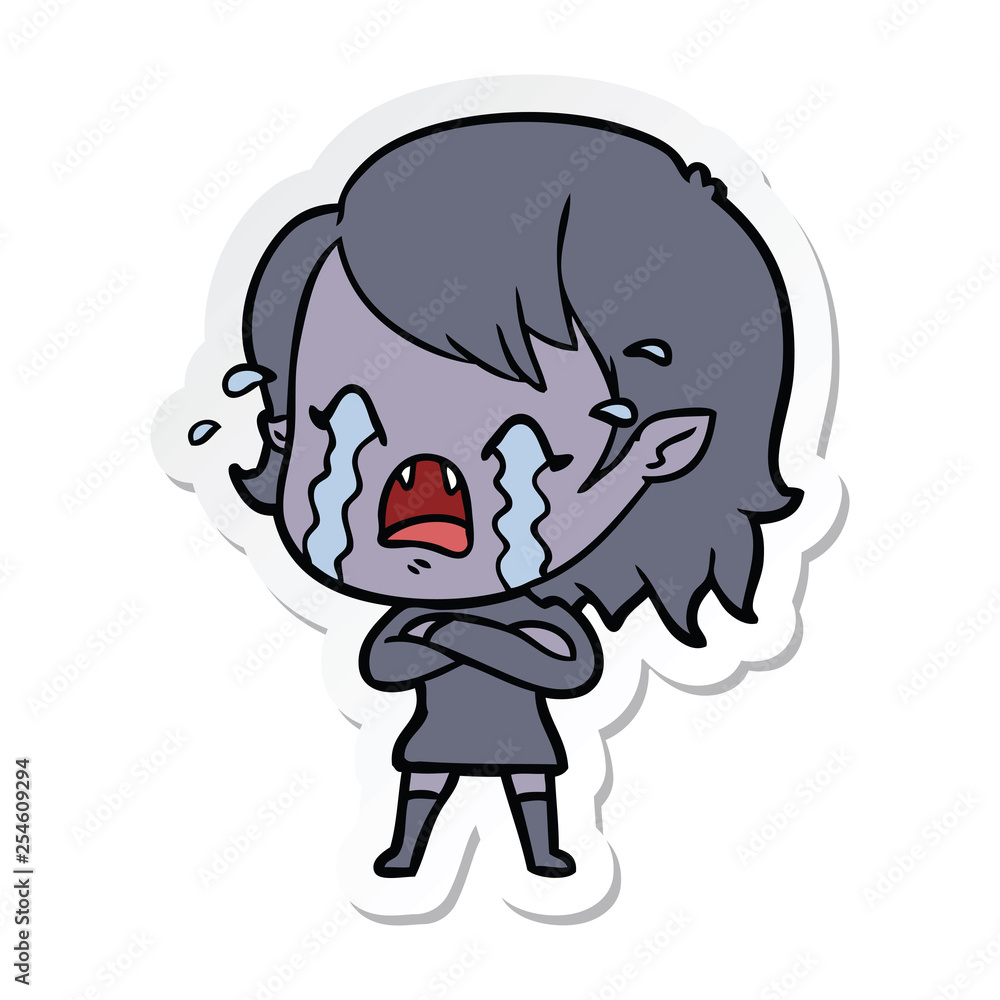 sticker of a cartoon crying vampire girl sticker of a cartoon crying vampire girl