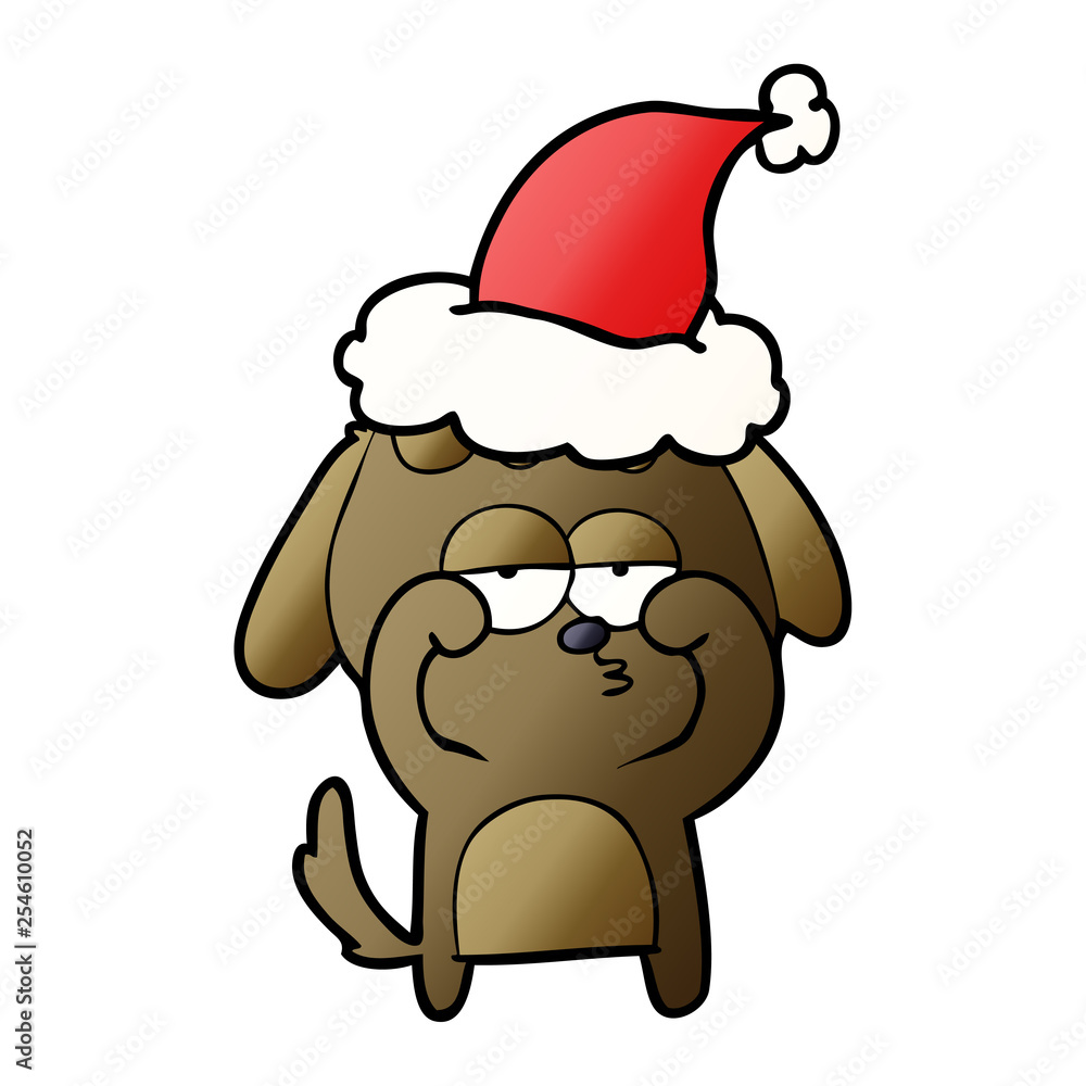 gradient cartoon of a tired dog wearing santa hat gradient cartoon of a tired dog wearing santa hat