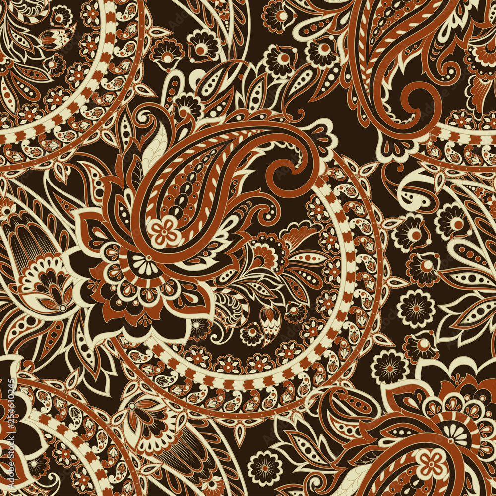 Floral Seamless pattern with paisley ornament.