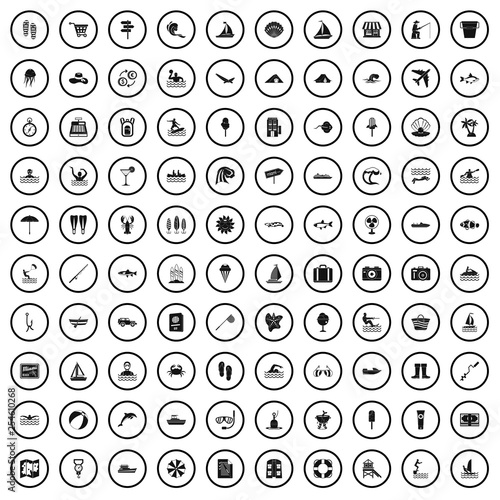 100 water recreation icons set in simple style for any design vector illustration