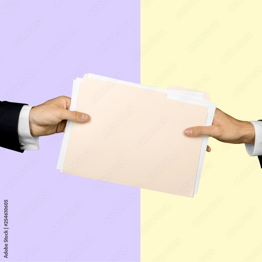 Two men and documents, partial view Two men and documents, partial view