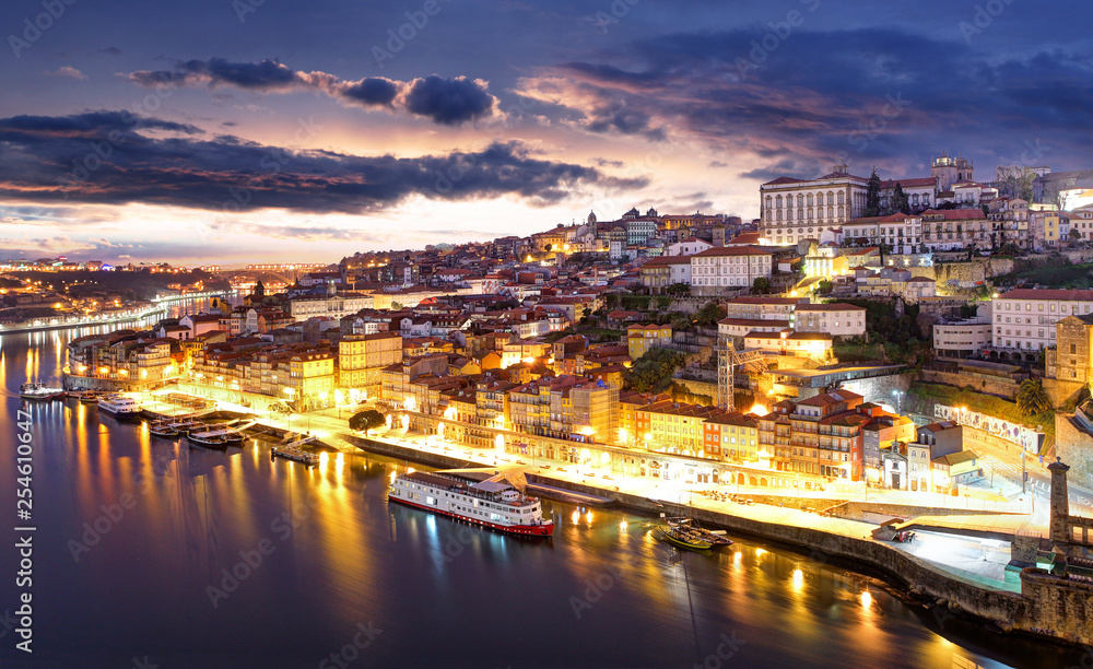 Porto, Portugal old city skyline from across the Douro River