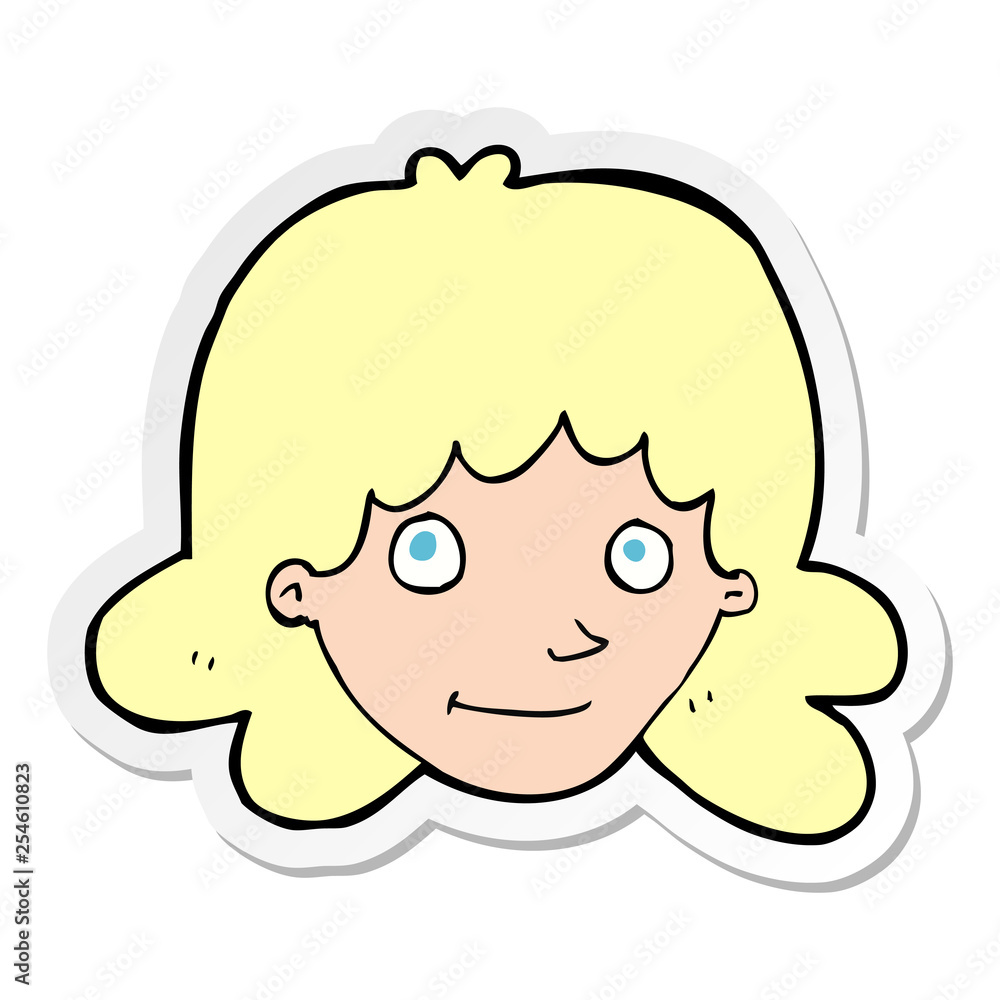 sticker of a cartoon happy female face sticker of a cartoon happy female face