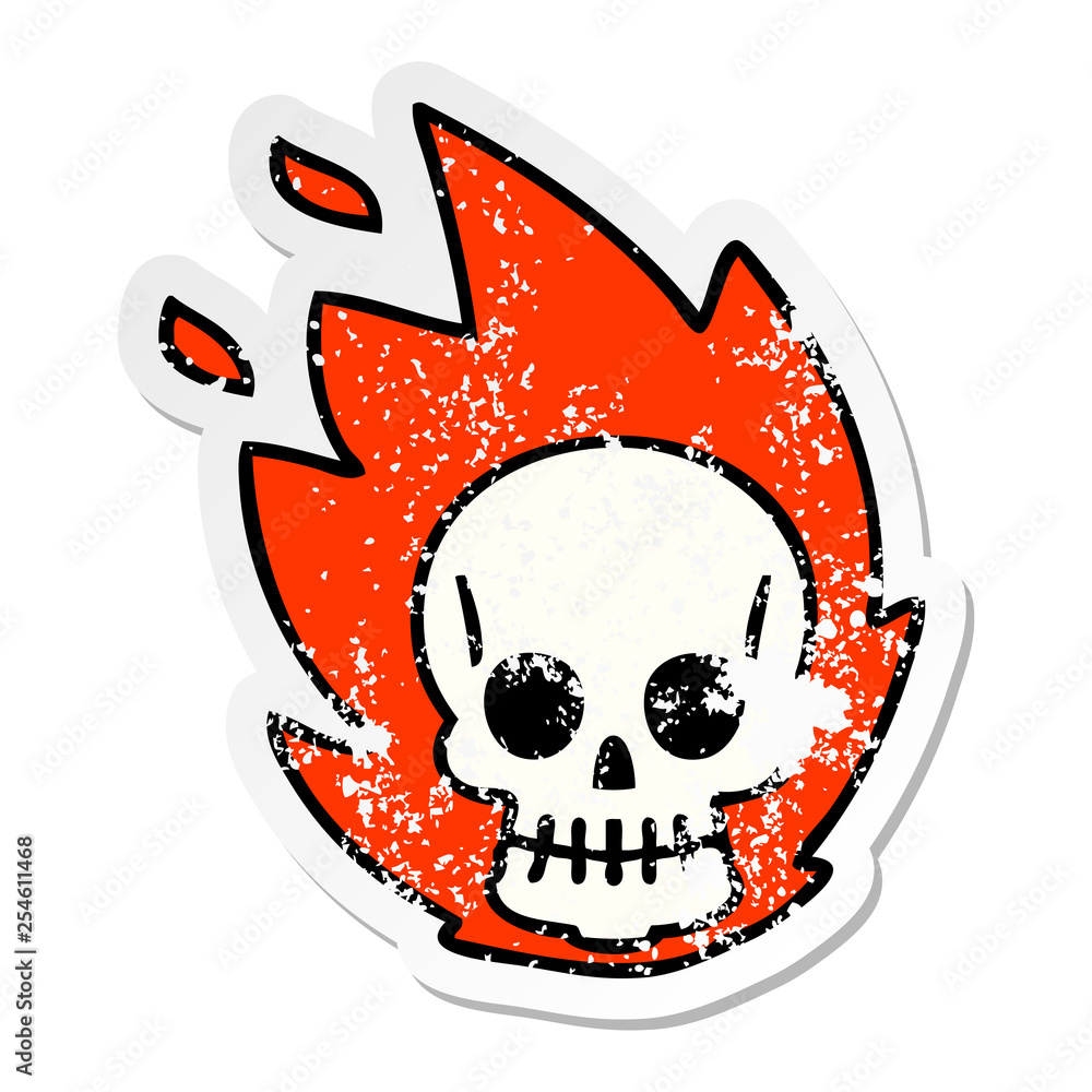 distressed sticker of a quirky hand drawn cartoon skull distressed sticker of a quirky hand drawn cartoon skull