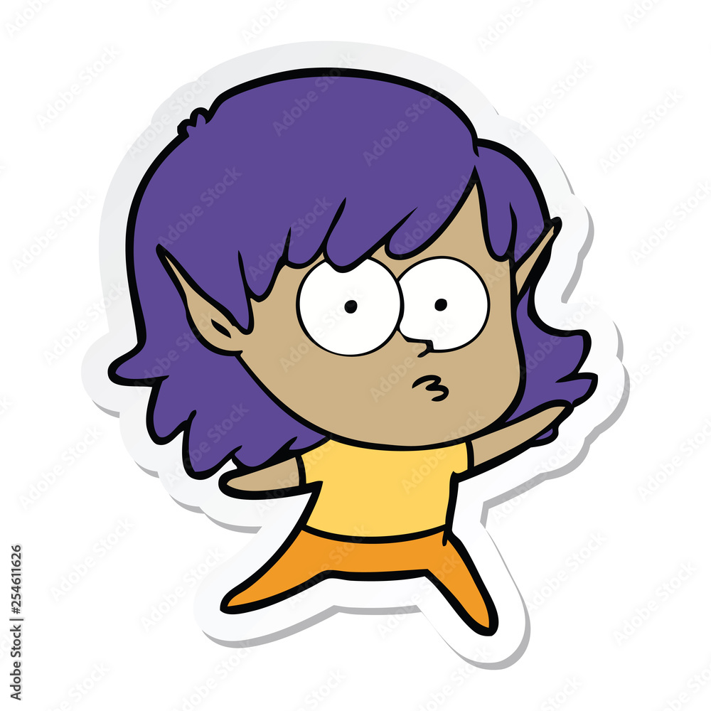 sticker of a cartoon elf girl staring sticker of a cartoon elf girl staring