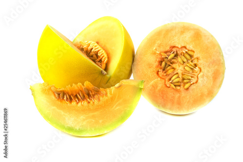 Half melon fruit isolate on White background