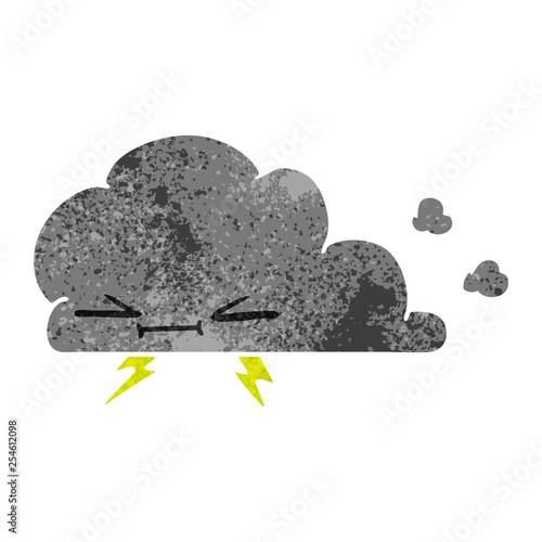 retro cartoon of a grumpy lightening cloud
