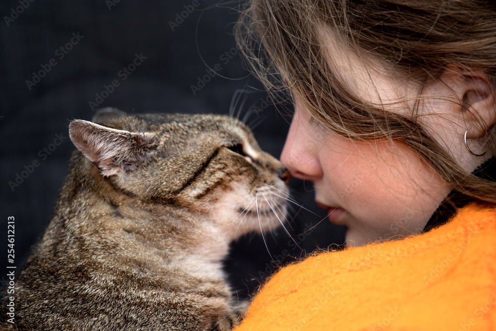 girl with a kitten, cat love