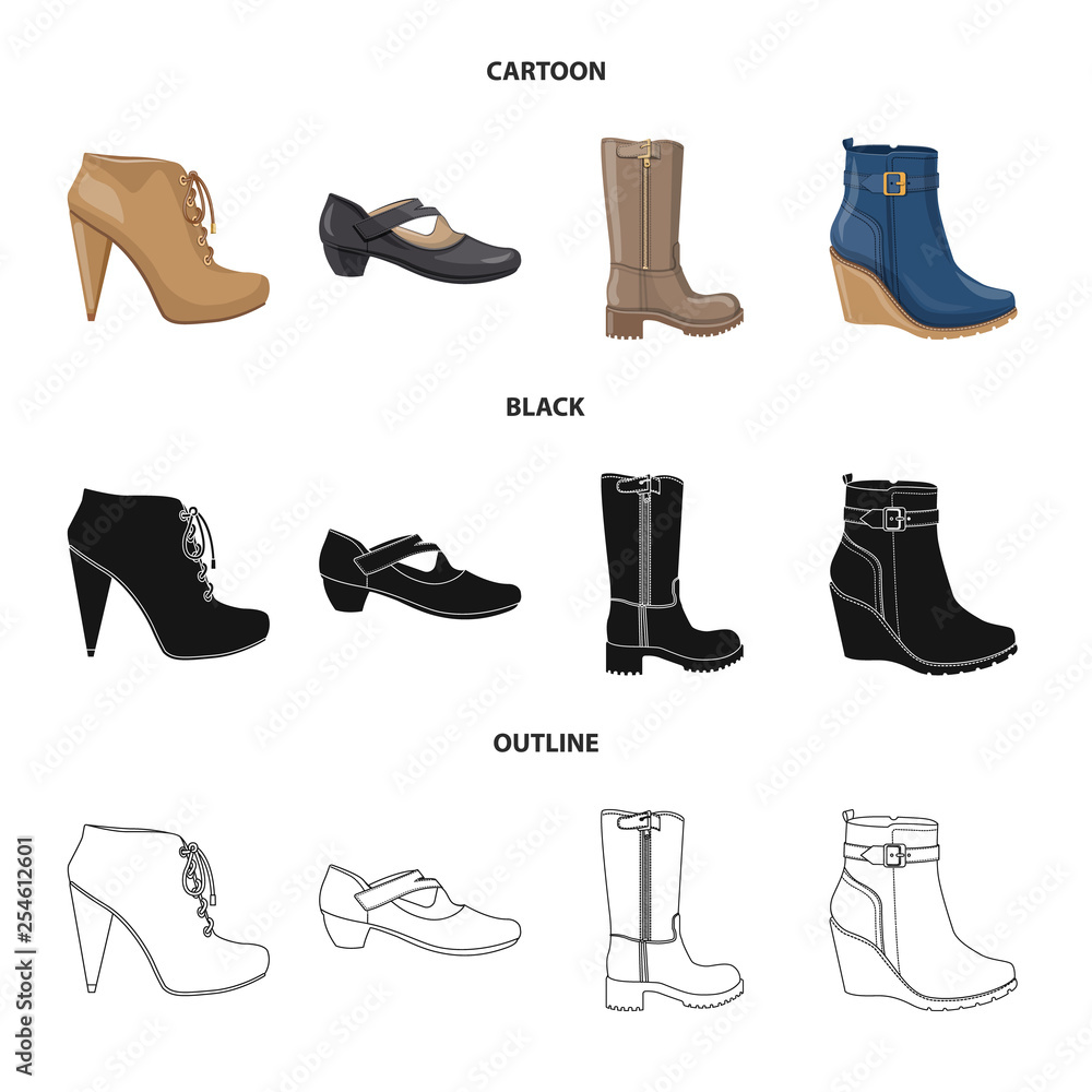 Isolated object of footwear and woman logo. Set of footwear and foot vector icon for stock. Isolated object of footwear and woman logo. Set of footwear and foot vector icon for stock.