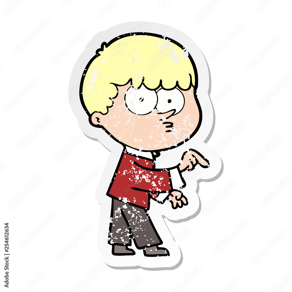 Fototapeta premium distressed sticker of a cartoon curious boy