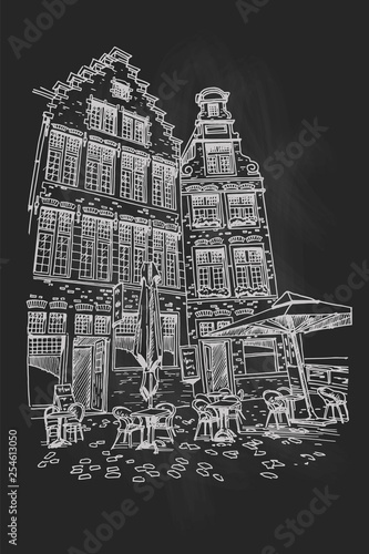 Vector sketch of traditional old belgian urban architecture