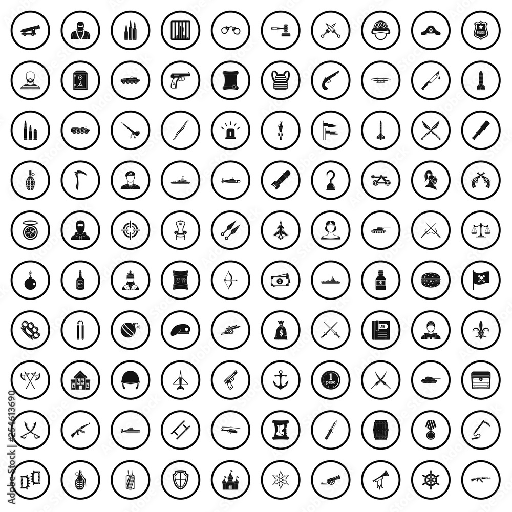 100 weapons icons set in simple style for any design vector illustration