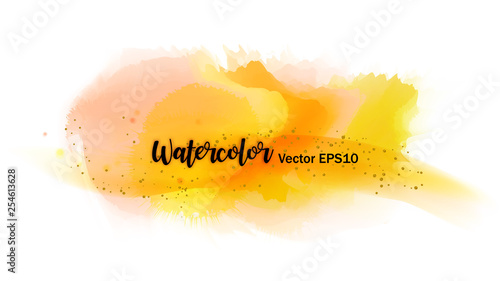 The color splashing in the paper. Watercolor brush strokes with gold glitter isolated on white. Creative illustration. Artistic color palette. Fashion background.