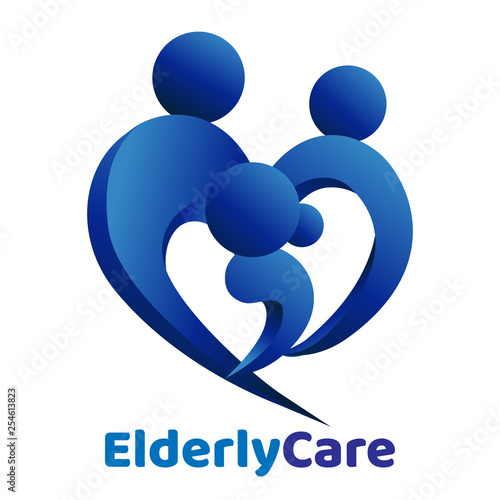 Elderly healthcare heart shaped logo. Nursing home sign.