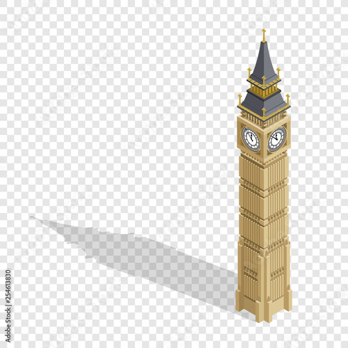 Isometric highly detailed Big Ben tower on transparent background. Vector illustration.