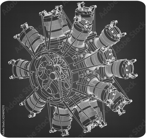 Radial engine on a gray