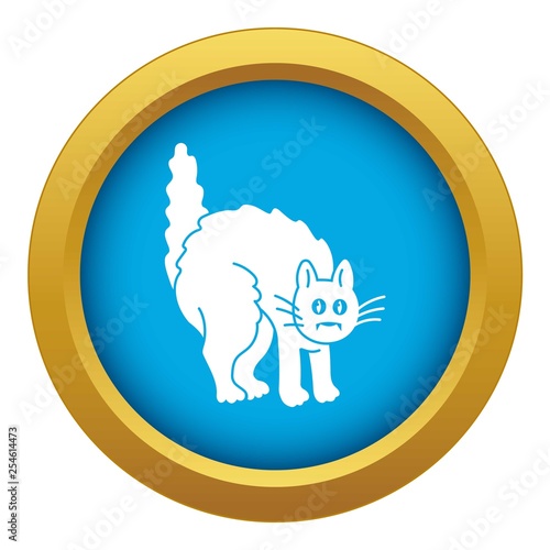 Scary black cat icon blue vector isolated on white background for any design