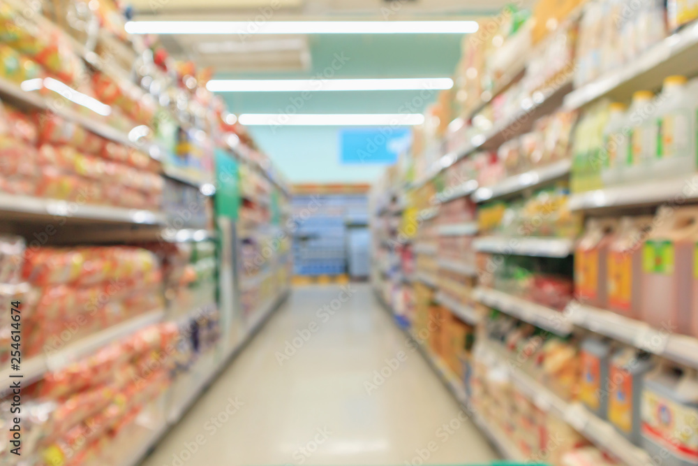 supermarket aisle shelf interior abstract blur background