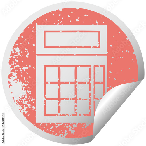 distressed circular peeling sticker symbol school calculator