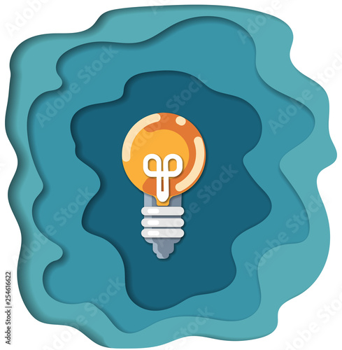 Light bulb in paper cut style. Vector illustration.