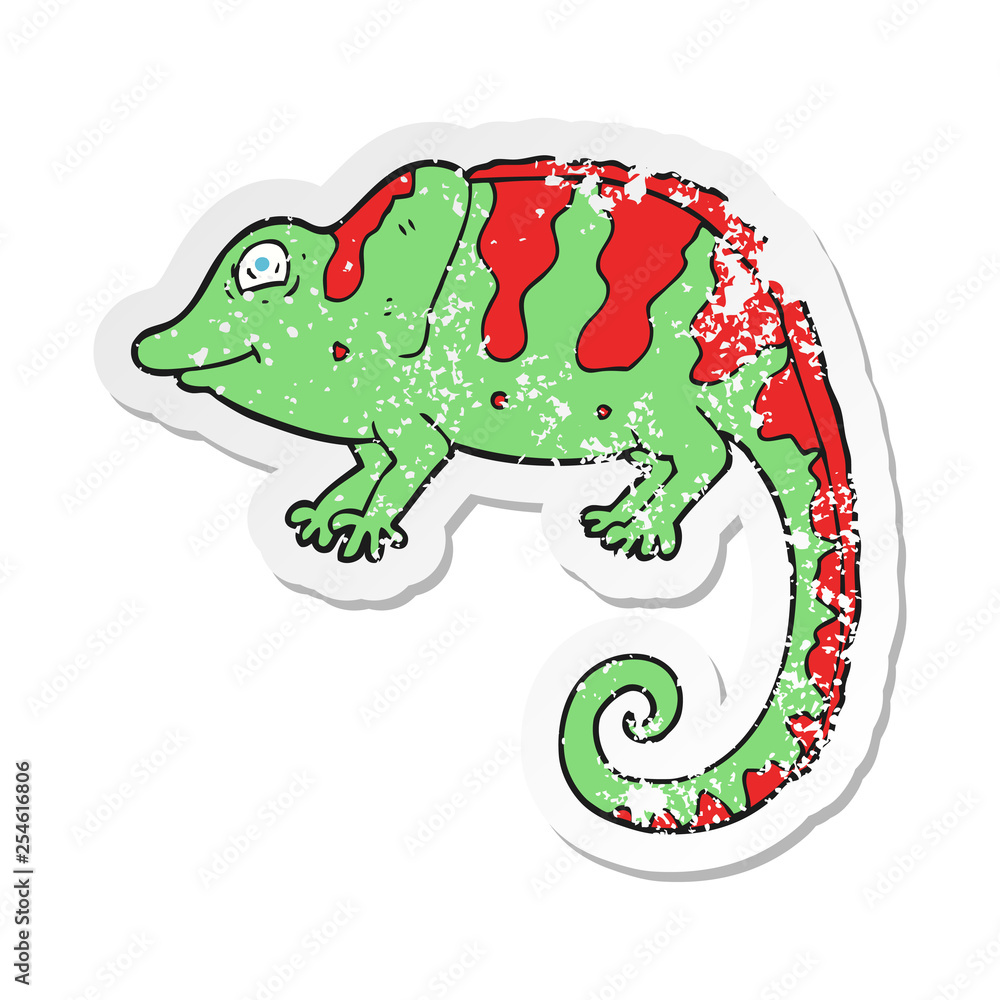 retro distressed sticker of a cartoon chameleon retro distressed sticker of a cartoon chameleon