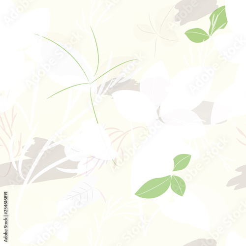 Fototapeta Naklejka Na Ścianę i Meble -  Military camouflage texture with trees, branches, grass and watercolor stains. Vector illustration. Camouflage military background in modern style.