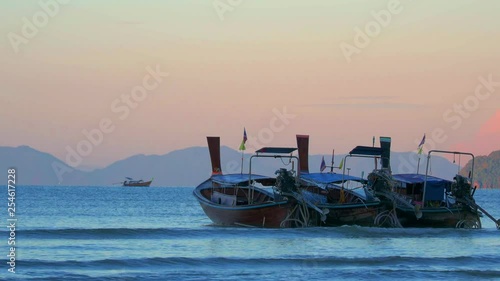 Ao Nang beach at sunset in Krabi Thailand