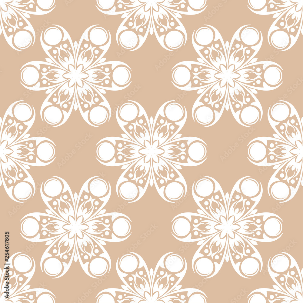 Floral seamless background. White pattern on beige