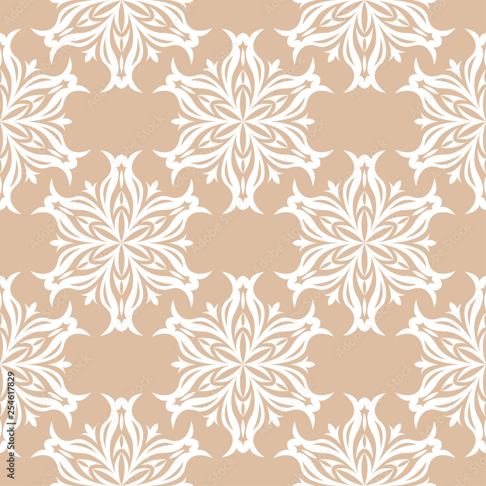 Floral seamless pattern. White flowers on brown beige background