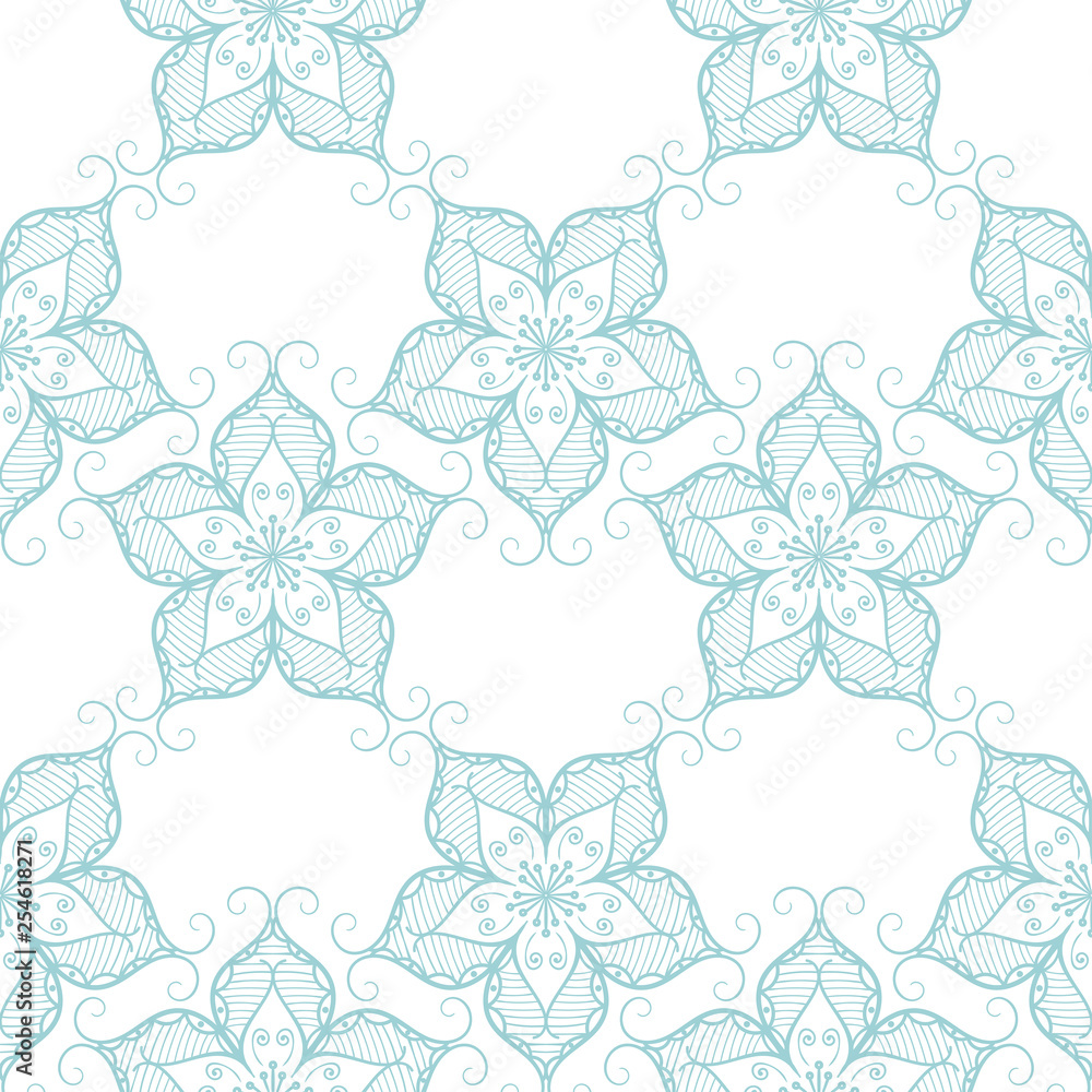 Pale blue seamless pattern on white backdrop. Geometric background. Indian style Pale blue seamless pattern on white backdrop. Geometric background. Indian style