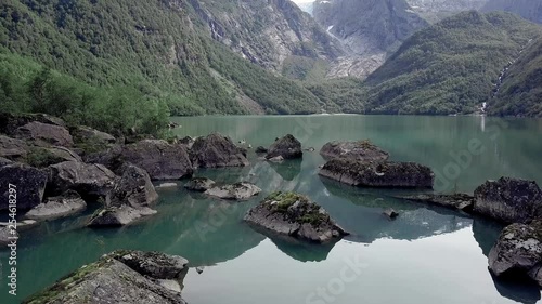 Aerial footage. Bondhus lake. Norway photo