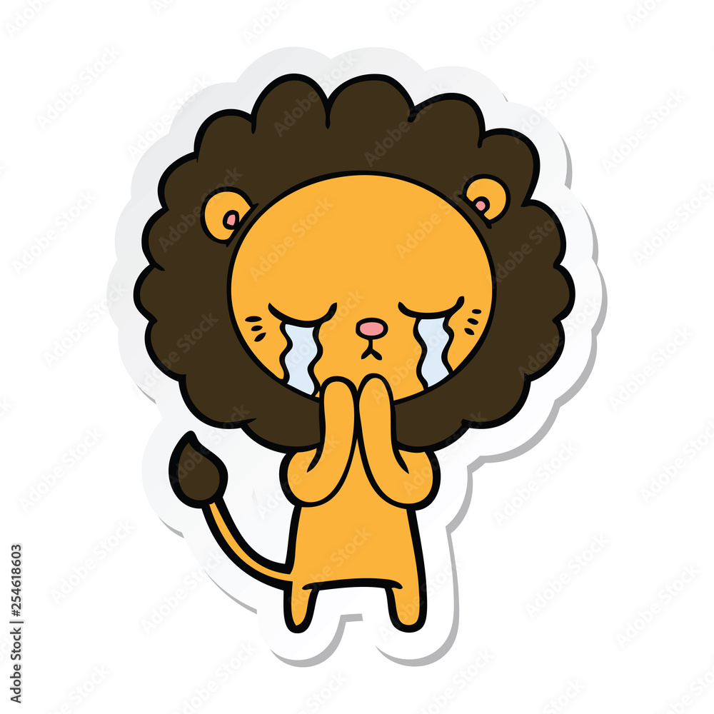 sticker of a crying cartoon lion sticker of a crying cartoon lion