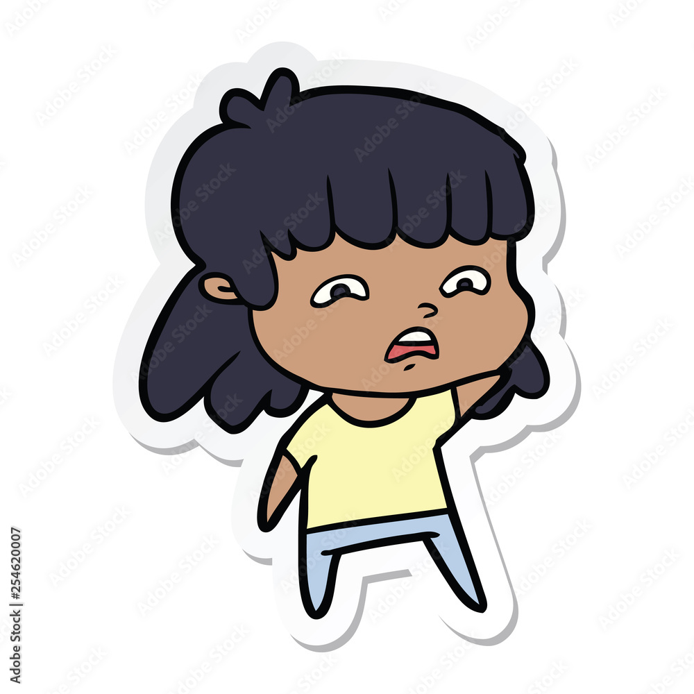 sticker of a cartoon worried woman