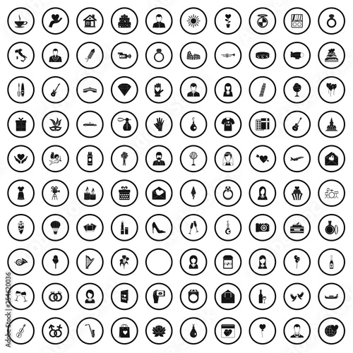 100 wedding icons set in simple style for any design vector illustration