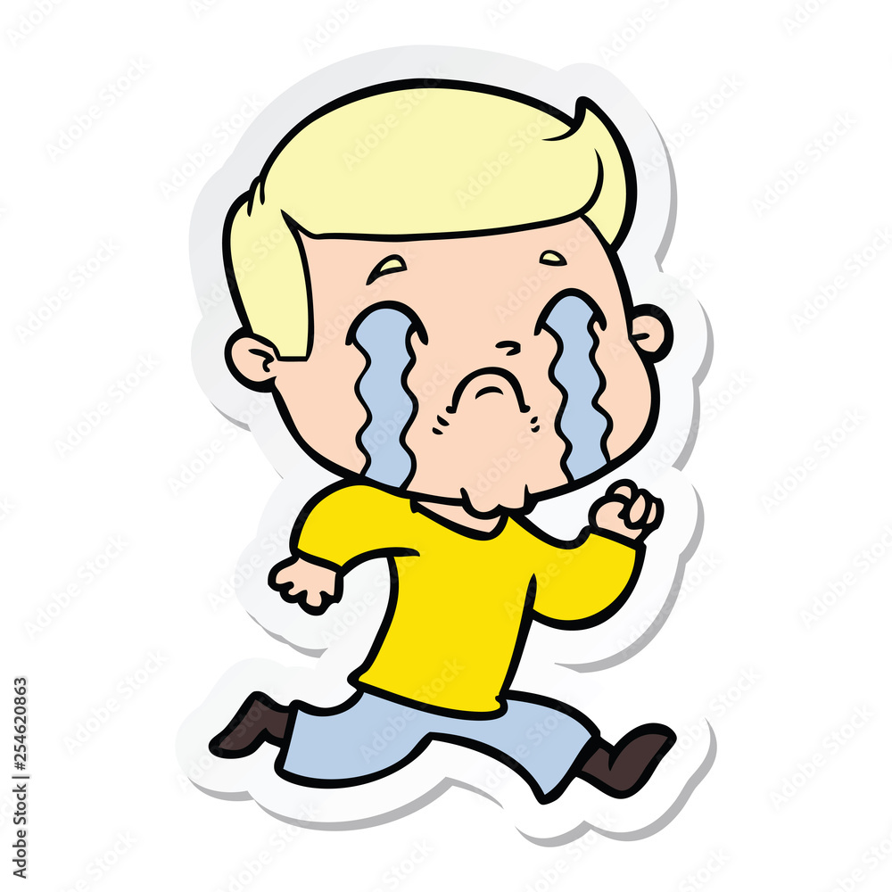 sticker of a cartoon man crying