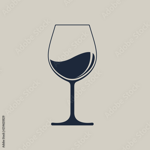 Wine glass icon with wine. Isolated sign glass of wine on light brown  background. Vector illustration. photo