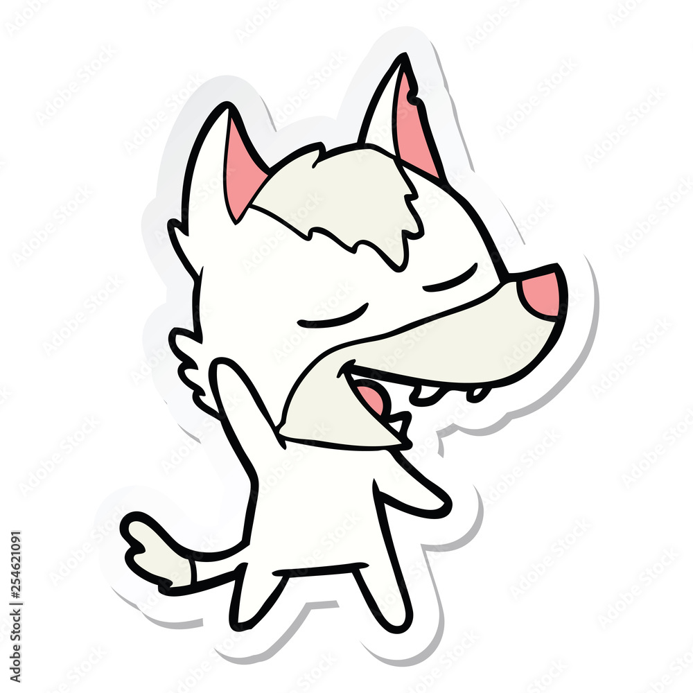 sticker of a cartoon wolf laughing