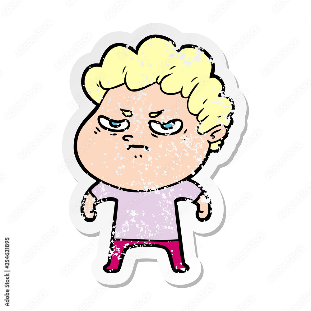 distressed sticker of a cartoon angry man distressed sticker of a cartoon angry man