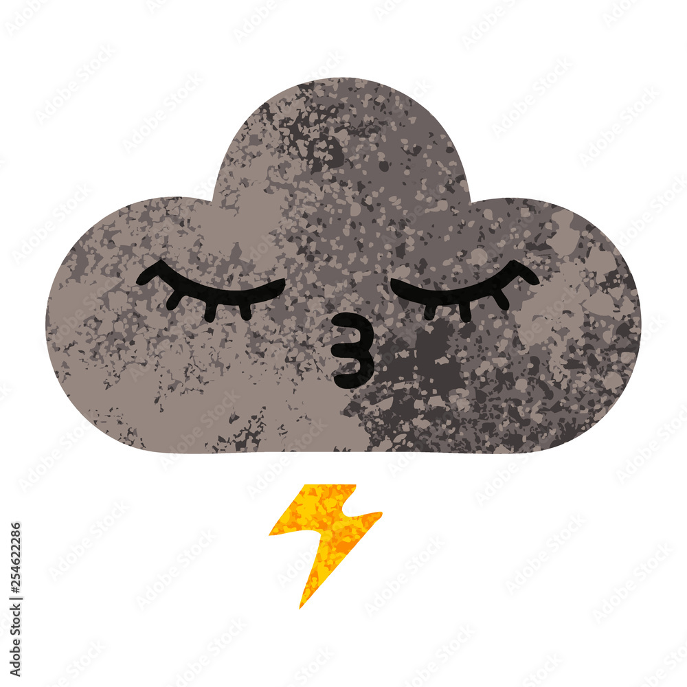 retro illustration style cartoon storm cloud retro illustration style cartoon storm cloud
