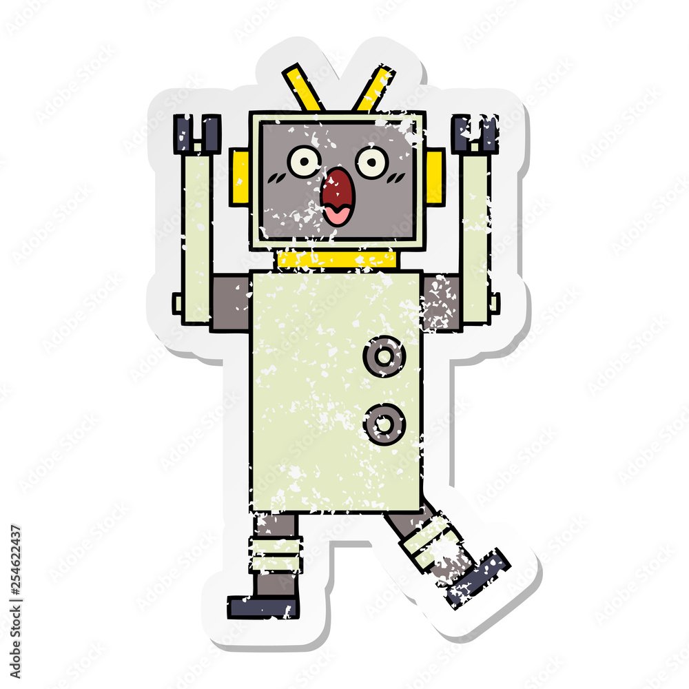 distressed sticker of a cute cartoon robot distressed sticker of a cute cartoon robot