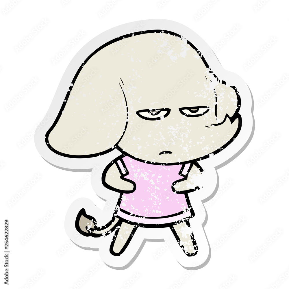 distressed sticker of a annoyed cartoon elephant distressed sticker of a annoyed cartoon elephant