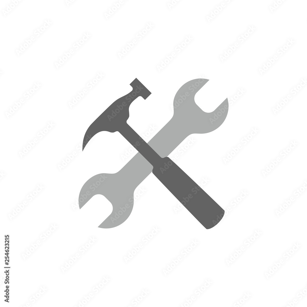 Hammer and wrench repair tools flat icon for apps Hammer and wrench repair tools flat icon for apps