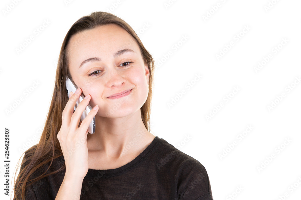 Cheerful young woman using smart phone Cheerful young woman using smart phone