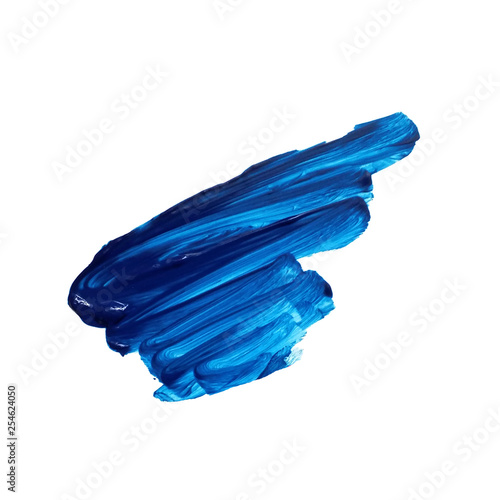 Blue paint brush stroke. Acrylic texture isolated on white.