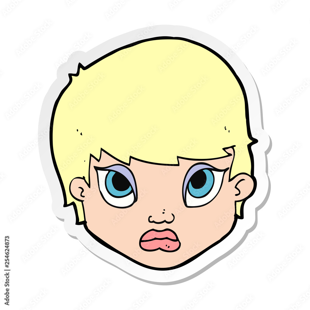 sticker of a cartoon sulking woman sticker of a cartoon sulking woman